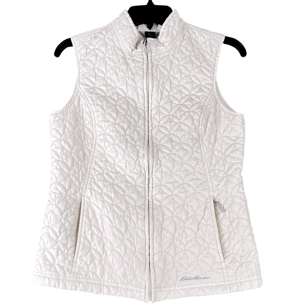 Eddie Bauer Womens S Quilted Full Zip Lightweight Vest Mock Neck White Gorpcore